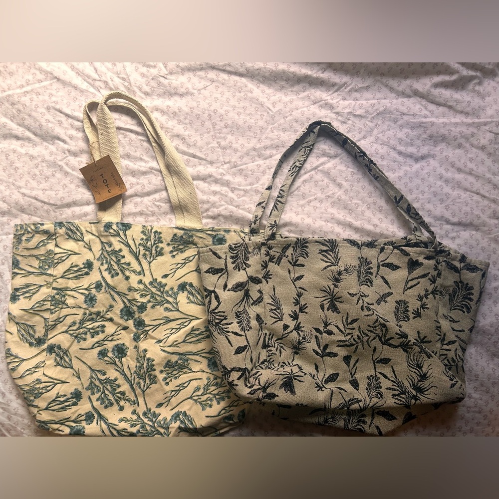 Floral Canvas Reusable Tote Bag Set